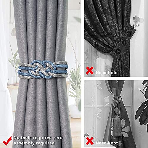 HOME CUBE 1 Pc -Strong Magnetic Curtain Tiebacks Upgrade Nordic Style Drape Tie Backs Double Color Weave Rope Knot Decorative Curtain Holdbacks for Home & Office Window Drapery (Sky Blue and Gold) - Image 5