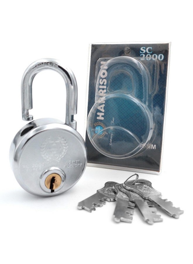 Harrison Padlocks/Round Padlock 65mm 8 Lever with 4 Keys SC-2000-0536 Pack of 1/ Mild Steel Material/Bright Chrome Plated Finish/Door Lock, Shutter Lock, Godown Lock, gate Lock - Image 4