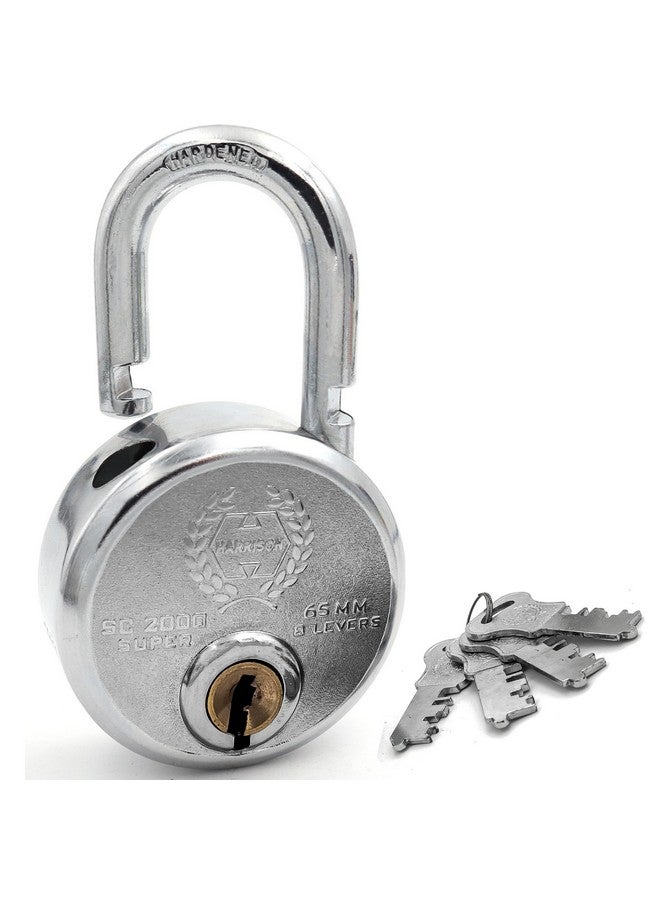 Harrison Padlocks/Round Padlock 65mm 8 Lever with 4 Keys SC-2000-0536 Pack of 1/ Mild Steel Material/Bright Chrome Plated Finish/Door Lock, Shutter Lock, Godown Lock, gate Lock - Image 2