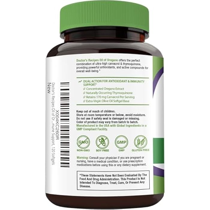 Doctor's Recipes Oil of Oregano with Black Seed Oil, 500 mg Oregano Oil Extract, Non-GMO, All Natural Herbal Supplement, Antioxidant & Immune Support, 120 Softgels - Image 3