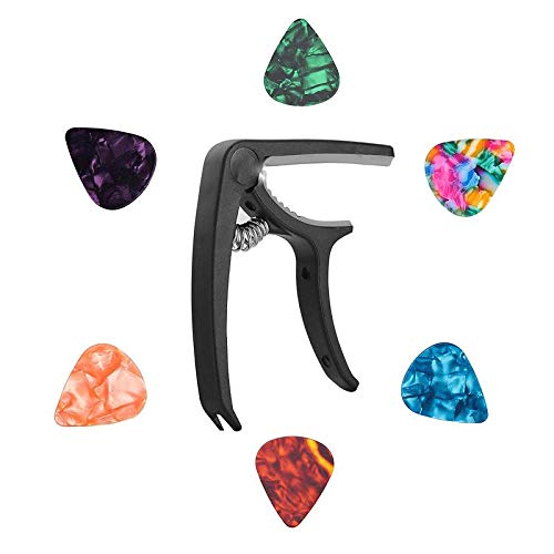Mustang Guitar Capo Accessories Trigger Capo with 6 Pcs Free Guitar Picks for Acoustic and Electric Guitars, Ukulele and Banjo - Image 1
