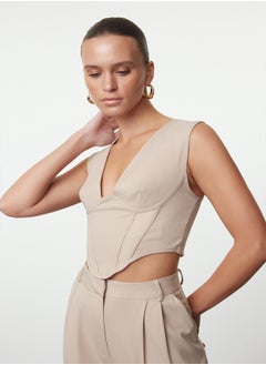 trendyol Stone Corset Look V Neck Woven Bustier TPRAW23BS00032  - Image 1