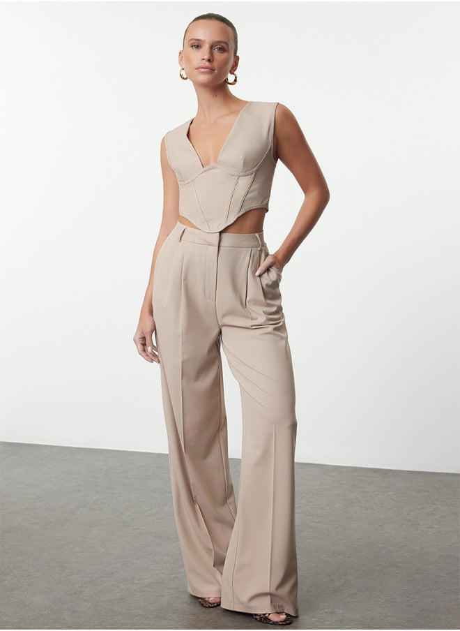 trendyol Stone Corset Look V Neck Woven Bustier TPRAW23BS00032  - Image 2