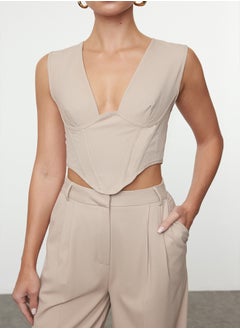 trendyol Stone Corset Look V Neck Woven Bustier TPRAW23BS00032  - Image 3