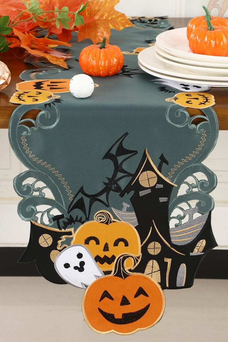 GRANDDECO مفرش طاولة عيد الهالوين 13x54 مزخرف بتطريز اليقطين والخفافيش لزينة طاولة الطعام في الخريف وعيد الشكر نمط 1 - Image 5