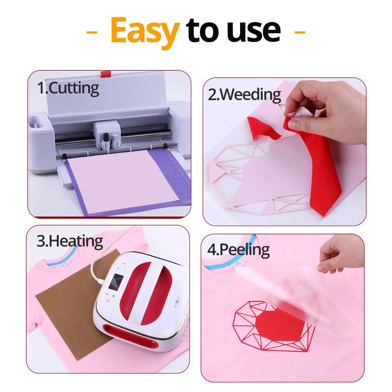 HTVRONT Red Heat Transfer Vinyl Bundle - 10 Pack 12" x 10" HTV Vinyl for T-Shirt, Red Iron on Vinyl for All Cutting Machine or Heat Press Machine - Image 4