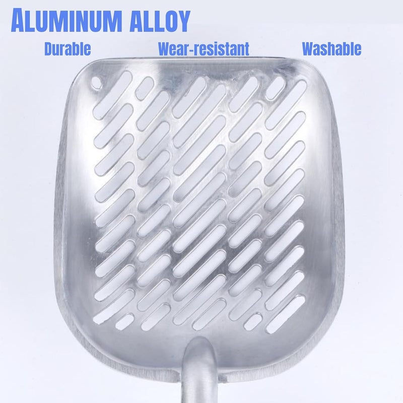 JDLYEVER Aluminum Alloy Cat Litter Scoop with Long Handle & Non-Slip Rubber Grip, Large Metal Litter Sifter for Cat Litter Box, Easy Clean, Slanted Hollow Design for Efficient Clumping Litter Sifting - Image 5