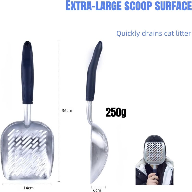 JDLYEVER Aluminum Alloy Cat Litter Scoop with Long Handle & Non-Slip Rubber Grip, Large Metal Litter Sifter for Cat Litter Box, Easy Clean, Slanted Hollow Design for Efficient Clumping Litter Sifting - Image 3