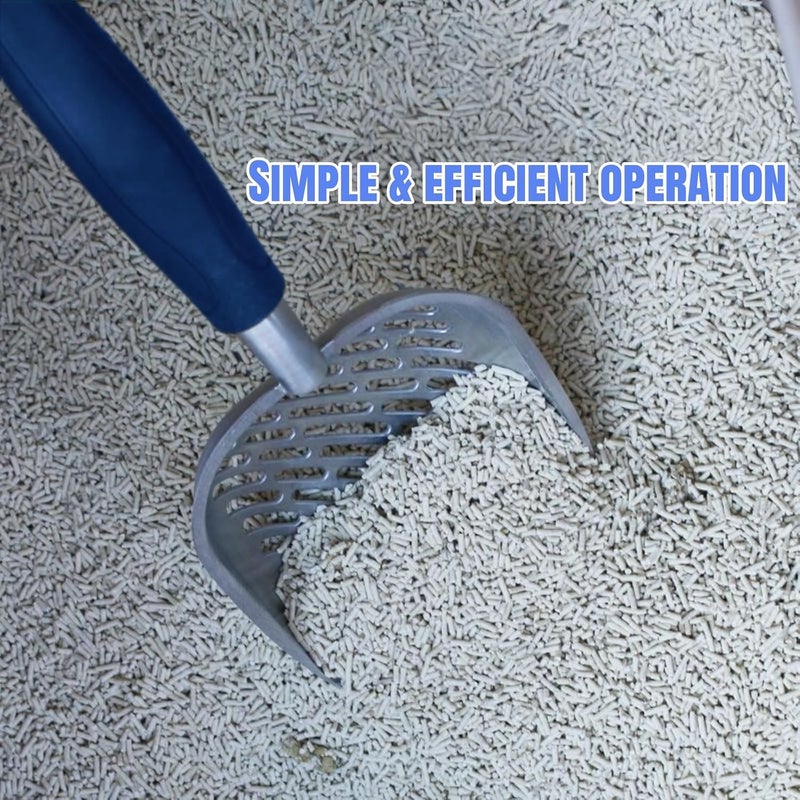 JDLYEVER Aluminum Alloy Cat Litter Scoop with Long Handle & Non-Slip Rubber Grip, Large Metal Litter Sifter for Cat Litter Box, Easy Clean, Slanted Hollow Design for Efficient Clumping Litter Sifting - Image 2