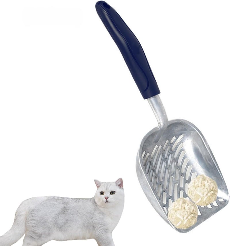 JDLYEVER Aluminum Alloy Cat Litter Scoop with Long Handle & Non-Slip Rubber Grip, Large Metal Litter Sifter for Cat Litter Box, Easy Clean, Slanted Hollow Design for Efficient Clumping Litter Sifting - Image 1