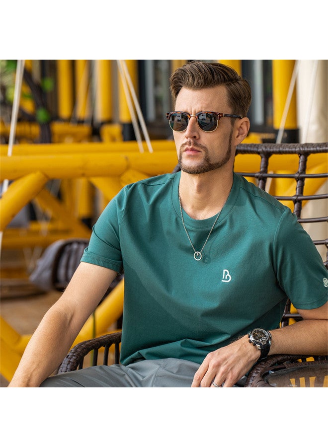 Smooth & Cool Ice Silk Cotton Short Sleeve T-shirt For Men - 2025 Summer Letter Embroidery Round Neck Tee - Image 3