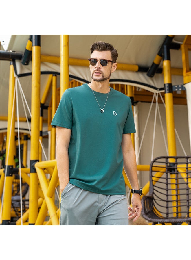 Smooth & Cool Ice Silk Cotton Short Sleeve T-shirt For Men - 2025 Summer Letter Embroidery Round Neck Tee - Image 2