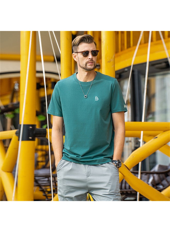 Smooth & Cool Ice Silk Cotton Short Sleeve T-shirt For Men - 2025 Summer Letter Embroidery Round Neck Tee - Image 4