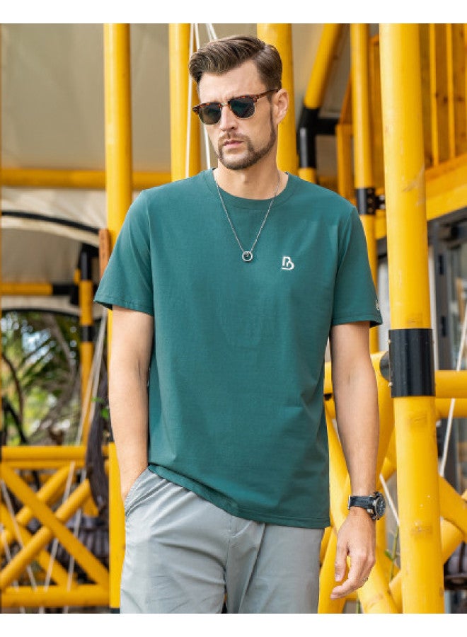 Smooth & Cool Ice Silk Cotton Short Sleeve T-shirt For Men - 2025 Summer Letter Embroidery Round Neck Tee - Image 1