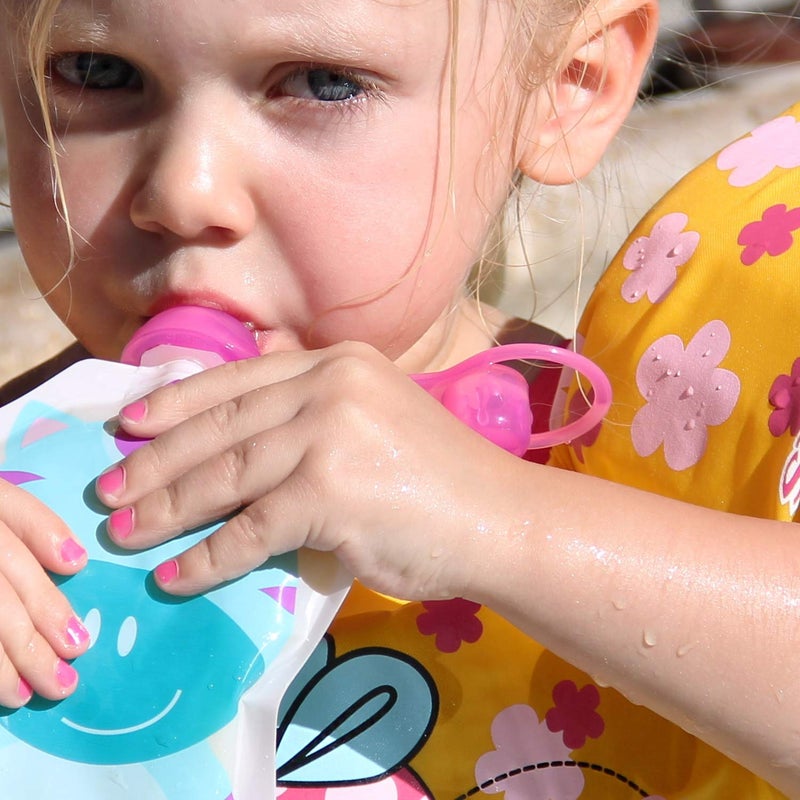 ChooMee SoftSip Food Pouch Top | Baby Led Weaning | No Spill Flow Control Valve, Protects Childs Mouth, 100% Silicone, BPA Free | 2CT Yellow Pink Swirl - Image 5