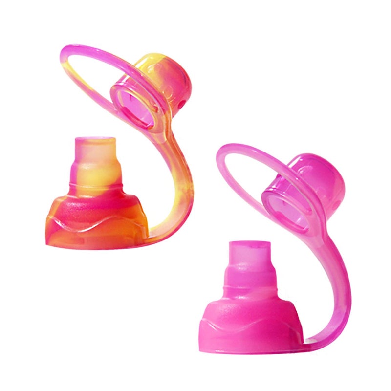 ChooMee SoftSip Food Pouch Top | Baby Led Weaning | No Spill Flow Control Valve, Protects Childs Mouth, 100% Silicone, BPA Free | 2CT Yellow Pink Swirl - Image 1