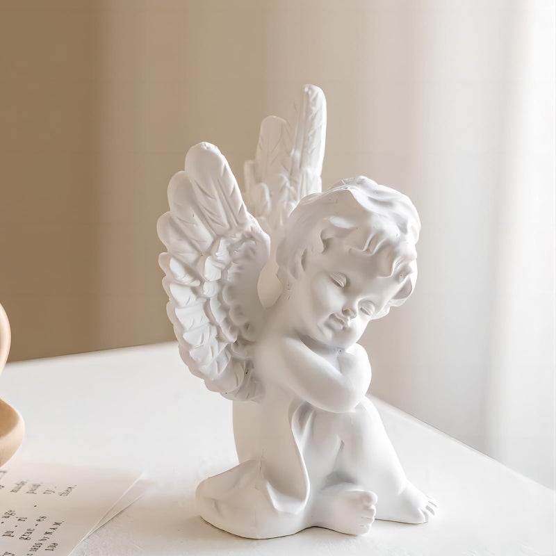 OwMell Set of 2 Cherubs Angels Resin Statue Figurine, Indoor Home Decoration, Adorable Angel Sculpture Memorial Statue 4" - White - Image 5