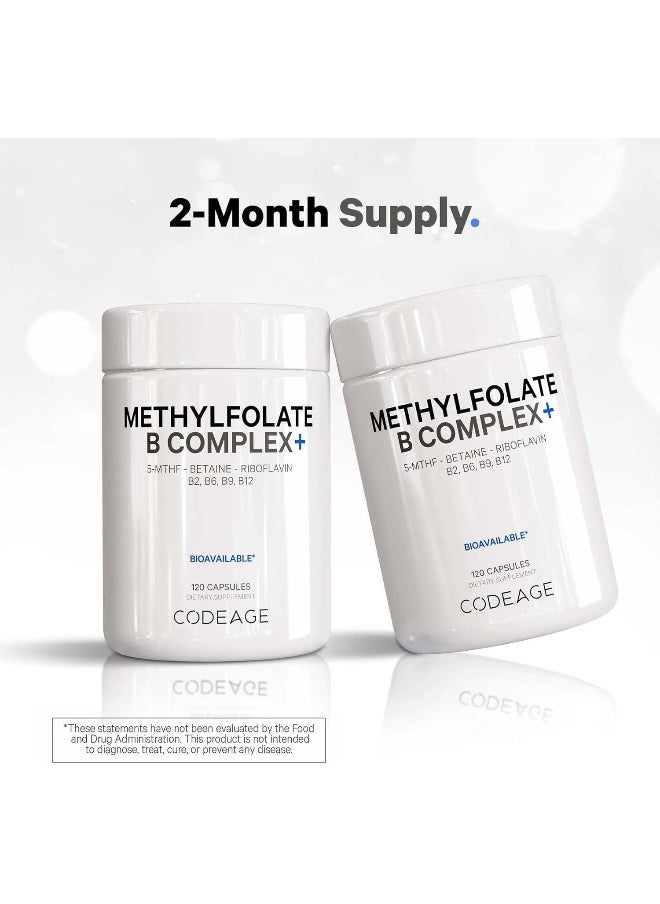 Codeage Methyl-Elite Methylation Supplements - 5 MTHF, Methylcobalamin 1000mcg Methylated Vitamin B12, Riboflavin, Betaine, Vitamins B6, Methylfolate, Methylation Cycle MTHFR - 2 Months - 120 Capsules