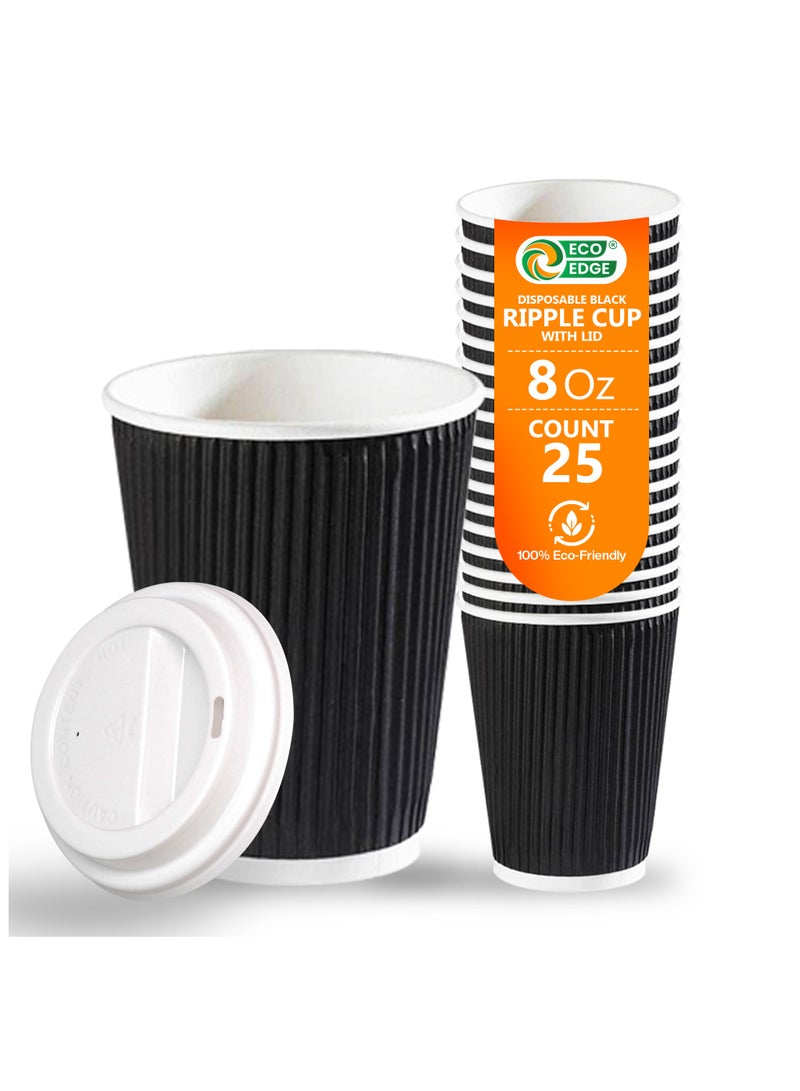 EcoEdge EcoEdge 8 Oz Disposable Double Wall Heavy-Duty Paper Cups (Pack of 25) | Light Weight, White Printed | Eco-Friendly, Elegant, Leakproof, Chemical Free | Ideal for All Occasions | 100% Sustainable  - Image 1