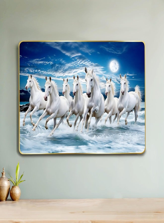 Goelite 7 Horses Realistic Painting With Frame For Wall Vastu | Seven Running Horse Painting For Wall Decor Living Room Decoration | Big Size Photo Frame - Image 1