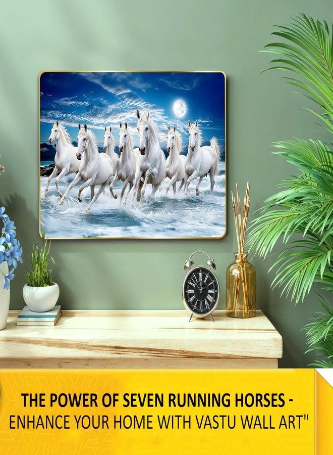 Goelite 7 Horses Realistic Painting With Frame For Wall Vastu | Seven Running Horse Painting For Wall Decor Living Room Decoration | Big Size Photo Frame - Image 2