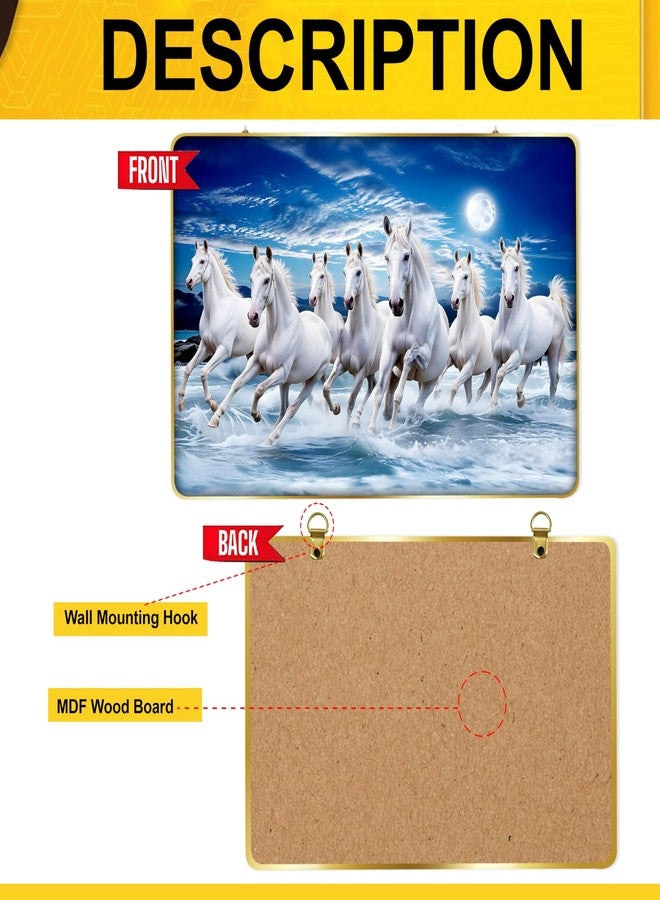 Goelite 7 Horses Realistic Painting With Frame For Wall Vastu | Seven Running Horse Painting For Wall Decor Living Room Decoration | Big Size Photo Frame - Image 5