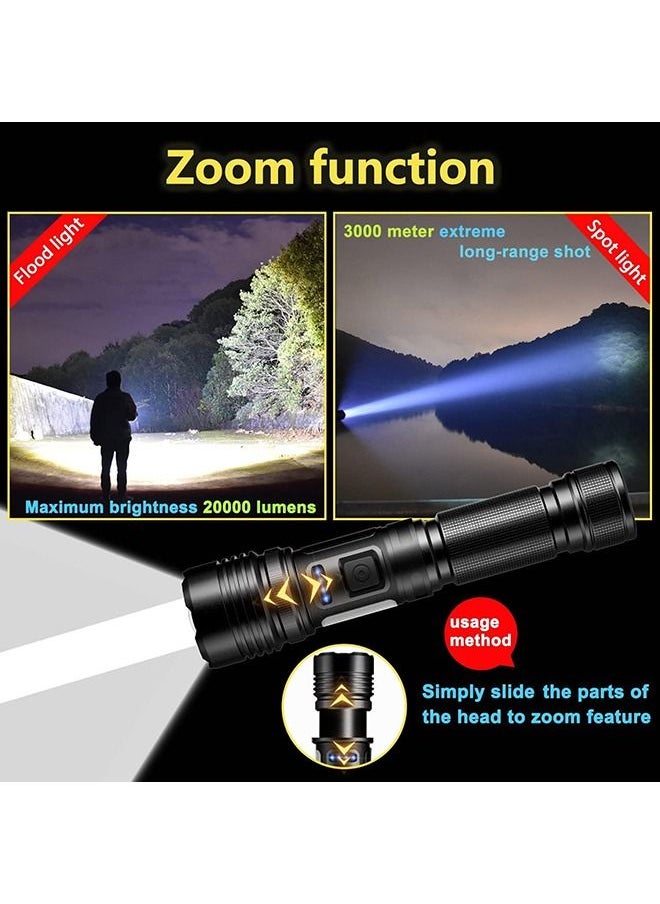 Arabest - LED Flashlights High Lumens Rechargeable, 20000lumens Torch, With Cob Side Light Superbright Tactical Flashlights, Ipx67 Waterproof Zoomable, 7 Dimming Modes for Outdoor Camping Hiking (21700 Battery） - Image 1