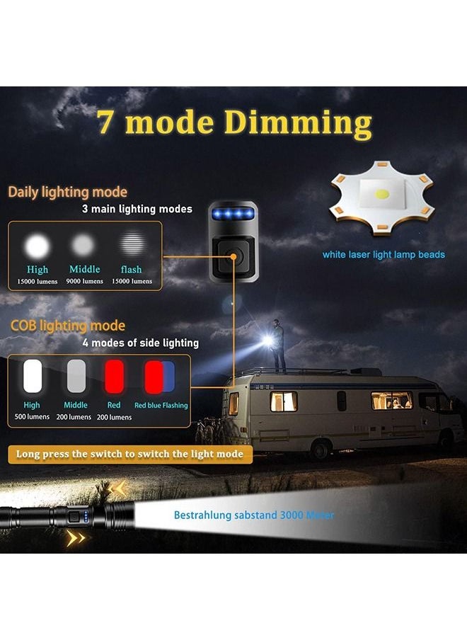 Arabest - LED Flashlights High Lumens Rechargeable, 20000lumens Torch, With Cob Side Light Superbright Tactical Flashlights, Ipx67 Waterproof Zoomable, 7 Dimming Modes for Outdoor Camping Hiking (21700 Battery） - Image 1