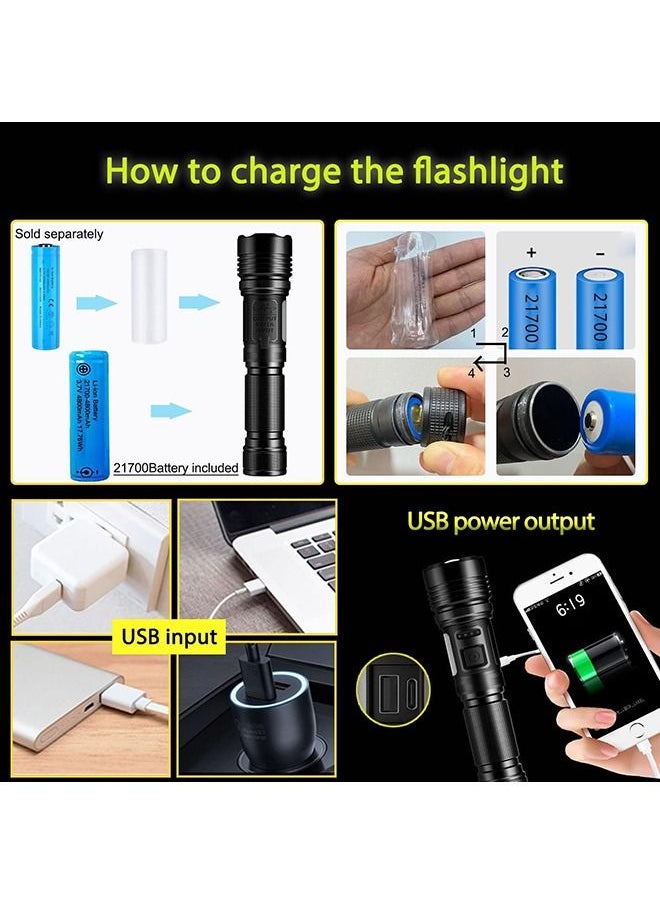 Arabest - LED Flashlights High Lumens Rechargeable, 20000lumens Torch, With Cob Side Light Superbright Tactical Flashlights, Ipx67 Waterproof Zoomable, 7 Dimming Modes for Outdoor Camping Hiking (21700 Battery） - Image 1