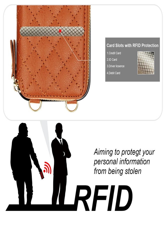 Bocasal Crossbody Wallet Case for iPhone 17 Pro, RFID Blocking PU Leather Zipper Handbag Purse Flip Cover, Kickstand Folio Case with Card Slots Holder Wrist Strap Lanyard 5G 6.3 Inch (Brown) - Image 3