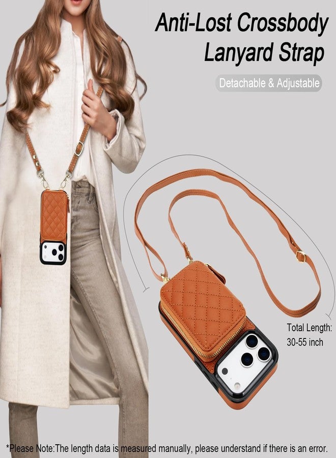 Bocasal Crossbody Wallet Case for iPhone 17 Pro, RFID Blocking PU Leather Zipper Handbag Purse Flip Cover, Kickstand Folio Case with Card Slots Holder Wrist Strap Lanyard 5G 6.3 Inch (Brown) - Image 5