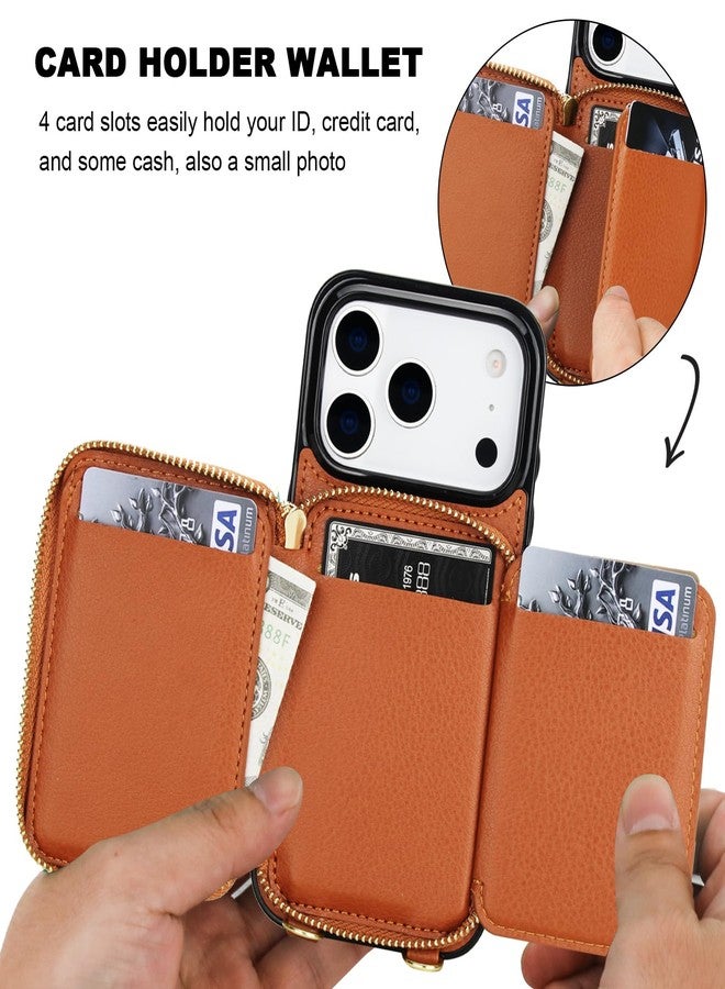 Bocasal Crossbody Wallet Case for iPhone 17 Pro, RFID Blocking PU Leather Zipper Handbag Purse Flip Cover, Kickstand Folio Case with Card Slots Holder Wrist Strap Lanyard 5G 6.3 Inch (Brown) - Image 4