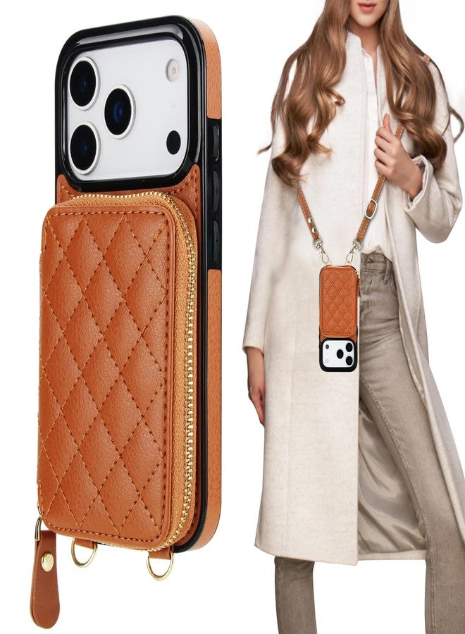 Bocasal Crossbody Wallet Case for iPhone 17 Pro, RFID Blocking PU Leather Zipper Handbag Purse Flip Cover, Kickstand Folio Case with Card Slots Holder Wrist Strap Lanyard 5G 6.3 Inch (Brown) - Image 1