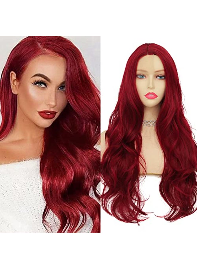 Tseses Red Long Curly Wavy Wigs for Women Natural Side Part Cosplay Halloween Synthetic Fiber Wig Heat Resistant Wig - Image 1