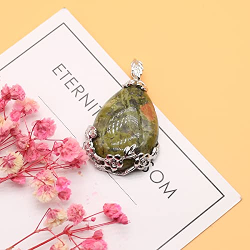 LE SKY Natural Stone Pendants Waterdrop Shape Mixed Crystal Agate Alloy Base Pendant Charms for Jewelry Making DIY Random 5 Pcs - Image 5
