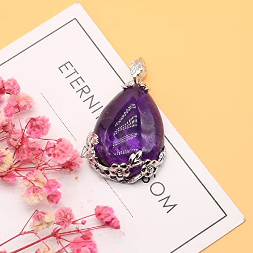LE SKY Natural Stone Pendants Waterdrop Shape Mixed Crystal Agate Alloy Base Pendant Charms for Jewelry Making DIY Random 5 Pcs - Image 4