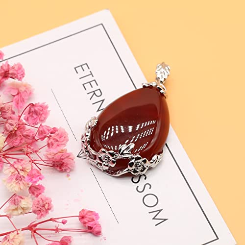 LE SKY Natural Stone Pendants Waterdrop Shape Mixed Crystal Agate Alloy Base Pendant Charms for Jewelry Making DIY Random 5 Pcs - Image 3
