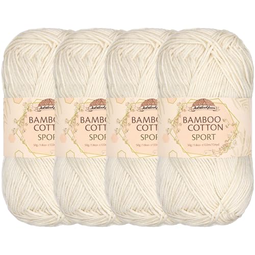BambooMN JubileeYarn Bamboo Cotton Sport Yarn - 50g/Skein - Moon Beam - 4 Skeins - Image 1