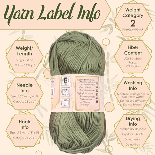 BambooMN JubileeYarn Bamboo Cotton Sport Yarn - 50g/Skein - Moon Beam - 4 Skeins - Image 5