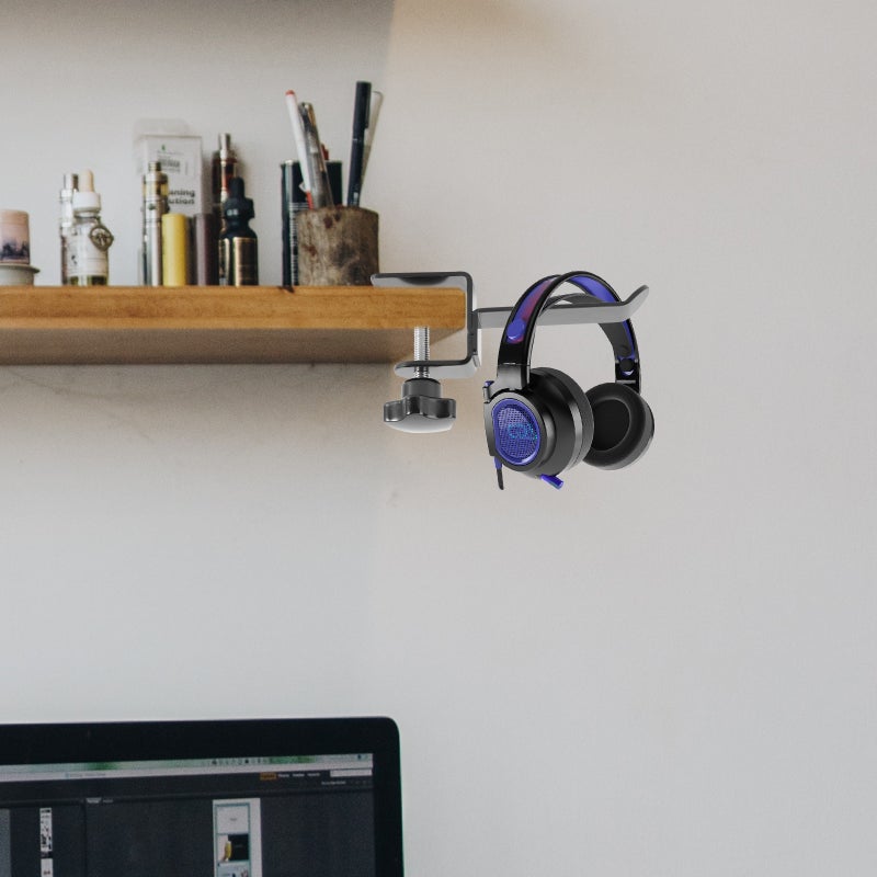 2pcs Universal Headphone Hold Stand Hanger Hook Aluminum Alloy Under Desk Headset Shelf Rack Earphones Mount (Black) - Image 2