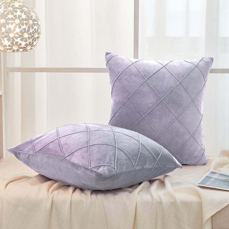 AMICA Luxurious Diamond Pinch Pleated Crystal Velvet Pillowcases Solid Pintuck Throw Cushion Cover for Home Decor Hidden Zipper Closure Gray 16 X 16 Inch - Image 2