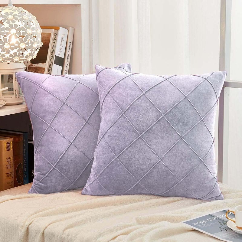 AMICA Luxurious Diamond Pinch Pleated Crystal Velvet Pillowcases Solid Pintuck Throw Cushion Cover for Home Decor Hidden Zipper Closure Gray 16 X 16 Inch - Image 1