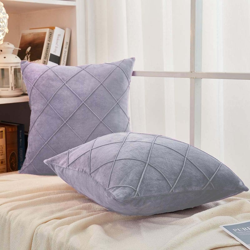 AMICA Luxurious Diamond Pinch Pleated Crystal Velvet Pillowcases Solid Pintuck Throw Cushion Cover for Home Decor Hidden Zipper Closure Gray 16 X 16 Inch - Image 3