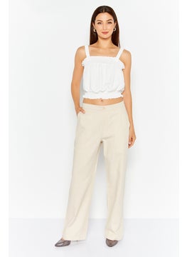 Esprit x Rest and Recreation Women Straight Leg Solid Classic Pants, Beige  - Image 2