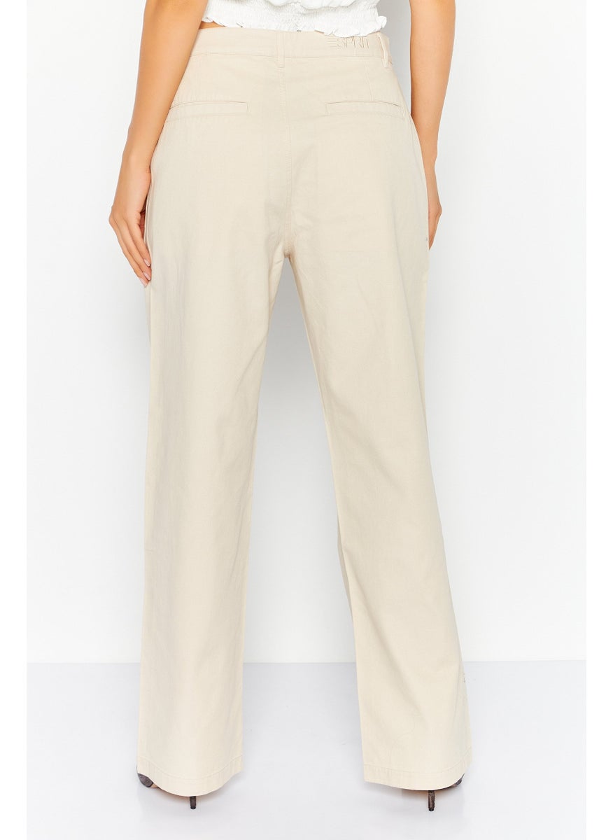 Esprit x Rest and Recreation Women Straight Leg Solid Classic Pants, Beige  - Image 4