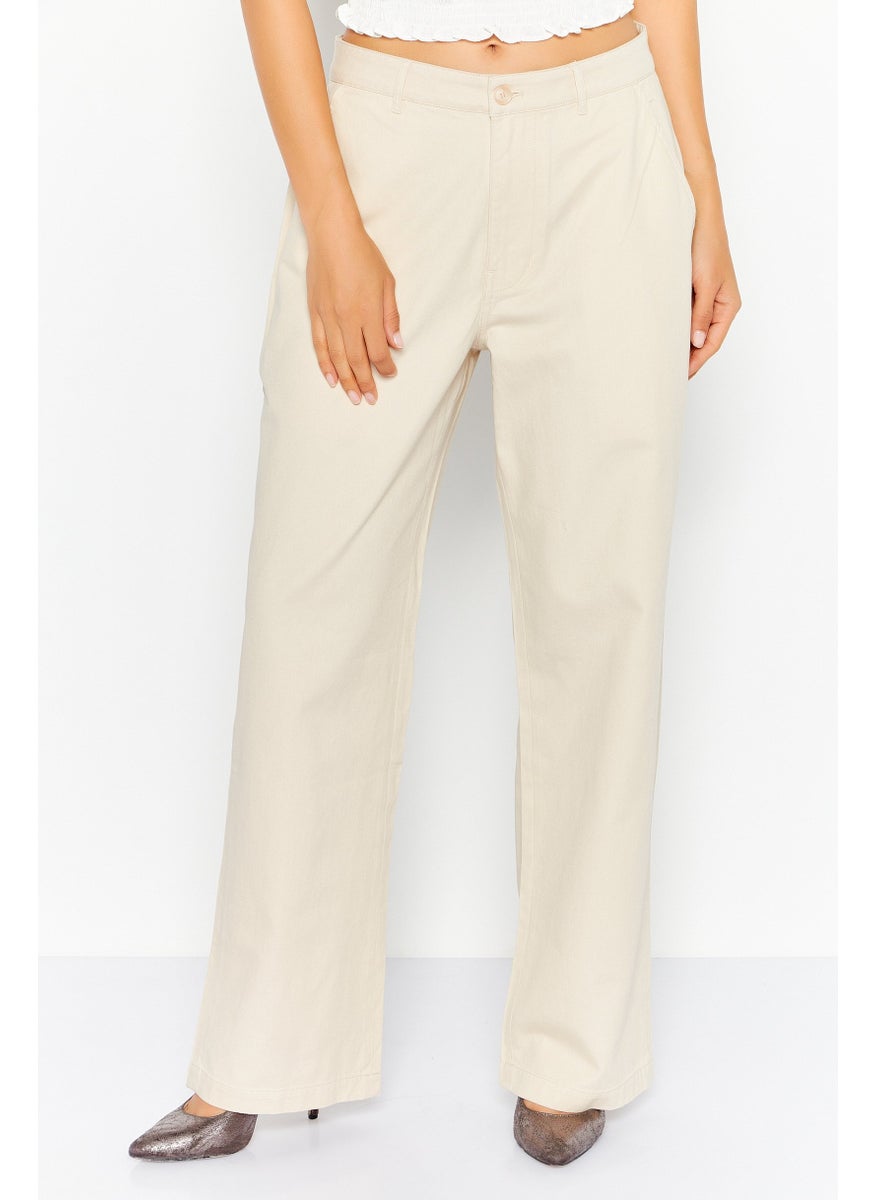Esprit x Rest and Recreation Women Straight Leg Solid Classic Pants, Beige  - Image 1