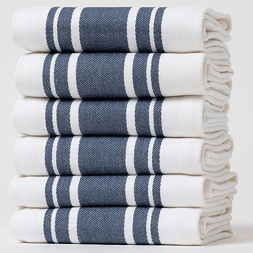 Casa De Lan Kitchen Towels Set – Pack of 6 (20’’ x 30’’) Extra Large Premium Cotton Dish Towels for Kitchen – Super Striped Towels – Absorbent – 100% Cotton – with Hanging Loop – Blue - Image 1