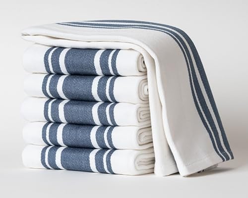 Casa De Lan Kitchen Towels Set – Pack of 6 (20’’ x 30’’) Extra Large Premium Cotton Dish Towels for Kitchen – Super Striped Towels – Absorbent – 100% Cotton – with Hanging Loop – Blue - Image 2