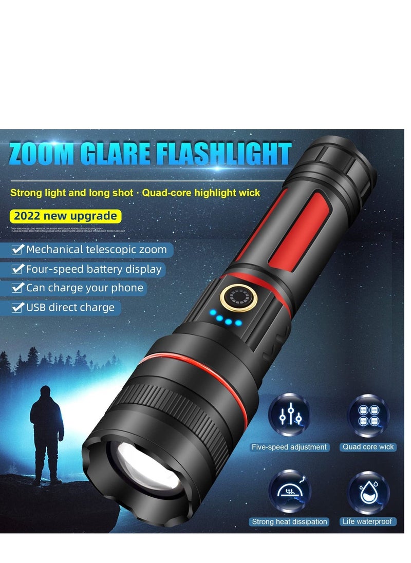 Generic مصابيح LED قابلة لإعادة الشحن لومن عالي 120000 لومن مصباح يدوي فائق السطوع 5 أوضاع زوومابلي IP68 مقاوم للماء كشافات تكتيكية لحالات الطوارئ والتخييم  - Image 2