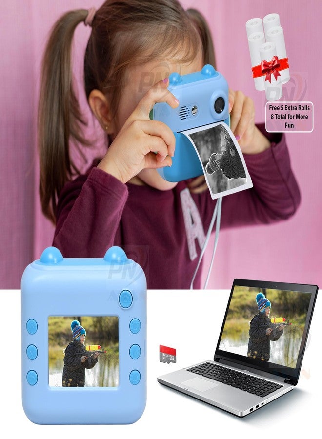 PN AVAN Kids Digital Camera with Instant Print, 2.4" LCD Screen, 8 Thermal Paper Rolls (Blue- Model 2) - Image 2